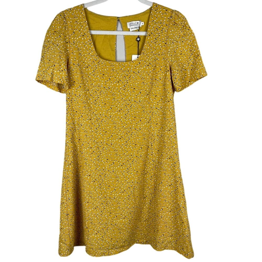 Molly Bracken Fitted Scoop Neck Saffron Yellow Woven Dress‎ Size Small